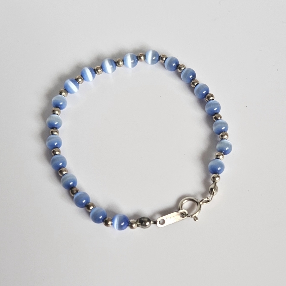 Vintage Jordan 925 and Blue Optic Glass Bead Bracelet